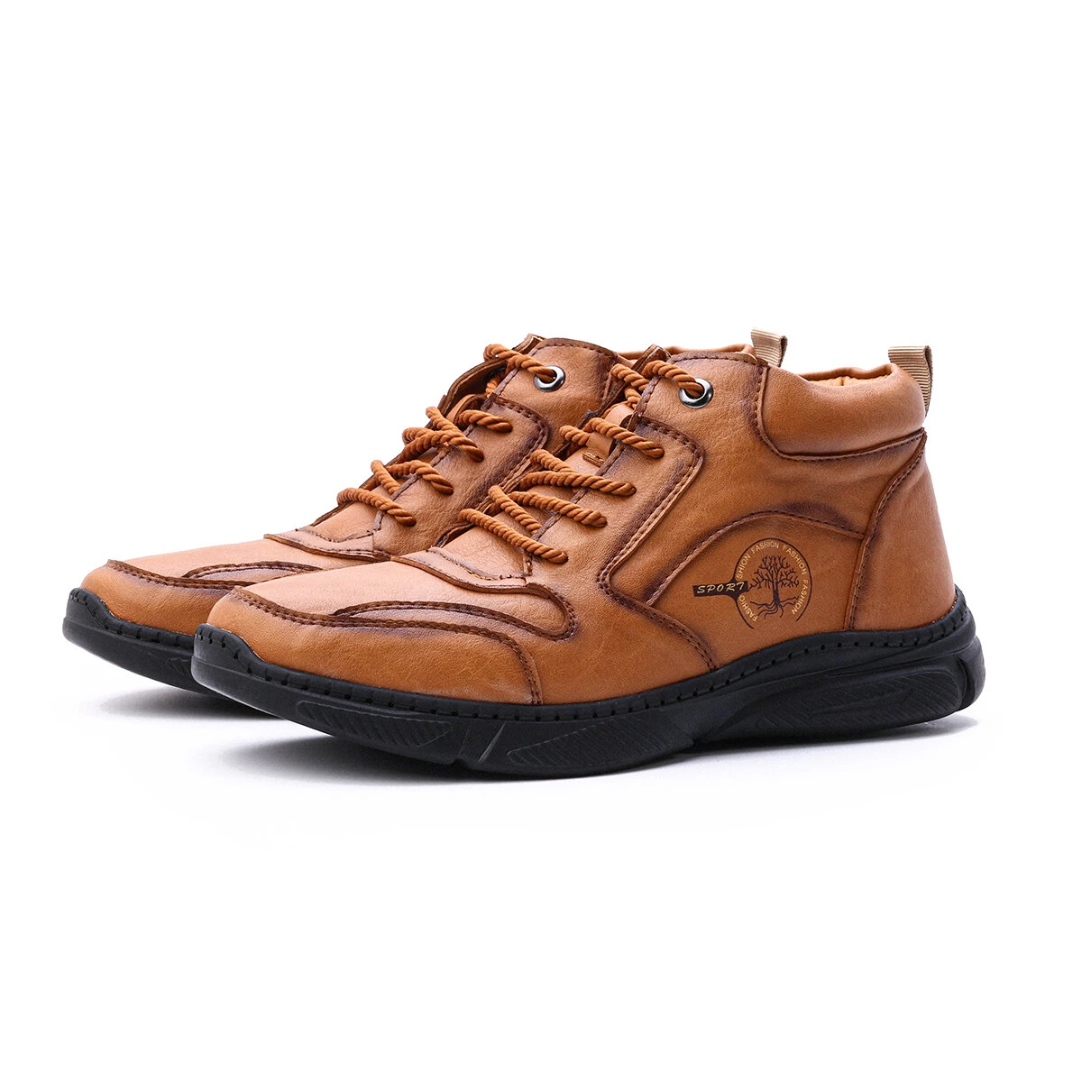 (image for) Men's High Top Boots Winter PU Leather Ankle Boots Fur Lined Warm Slip Resistant Waterproof Casual Shoes Outdoor Mountaineering Hiking Shoes